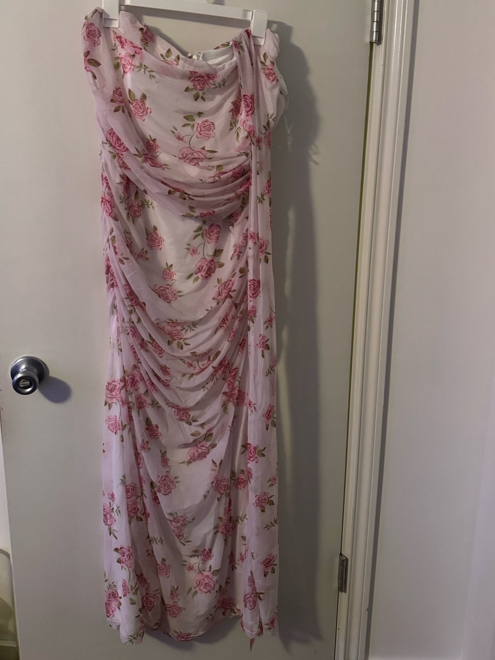 PrettyLittleThing Pink Rose Print Draped Maxi Dress